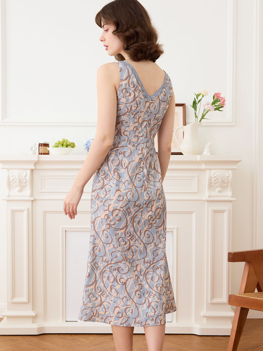 【Final Sale】Greta Allover Print Contrast Lace Tank Dress
