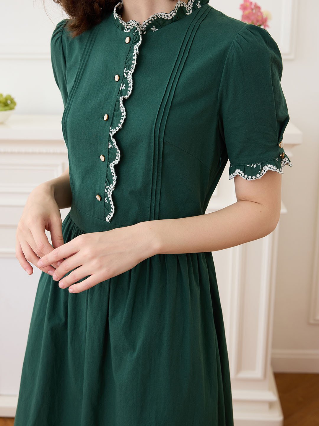 Romina Cotton Vintage Embroidered Green Dress