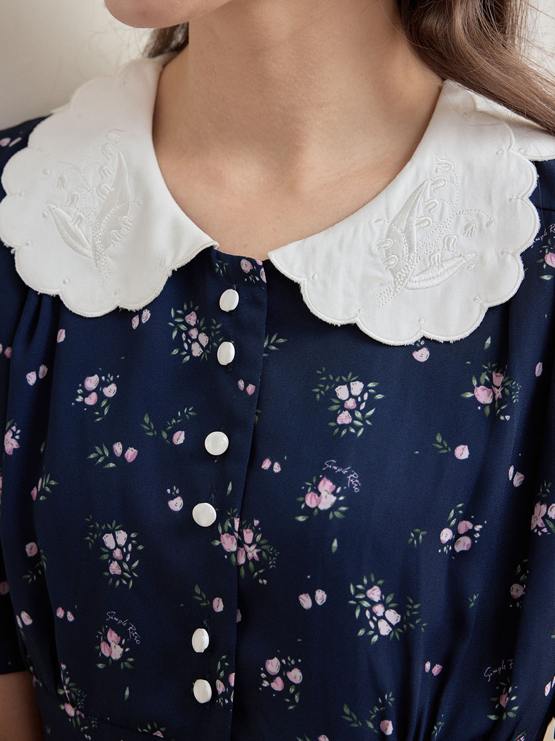 【Final Sale】Yasmin Floral Print Doll Neck Puff Sleeve Contrast Dress