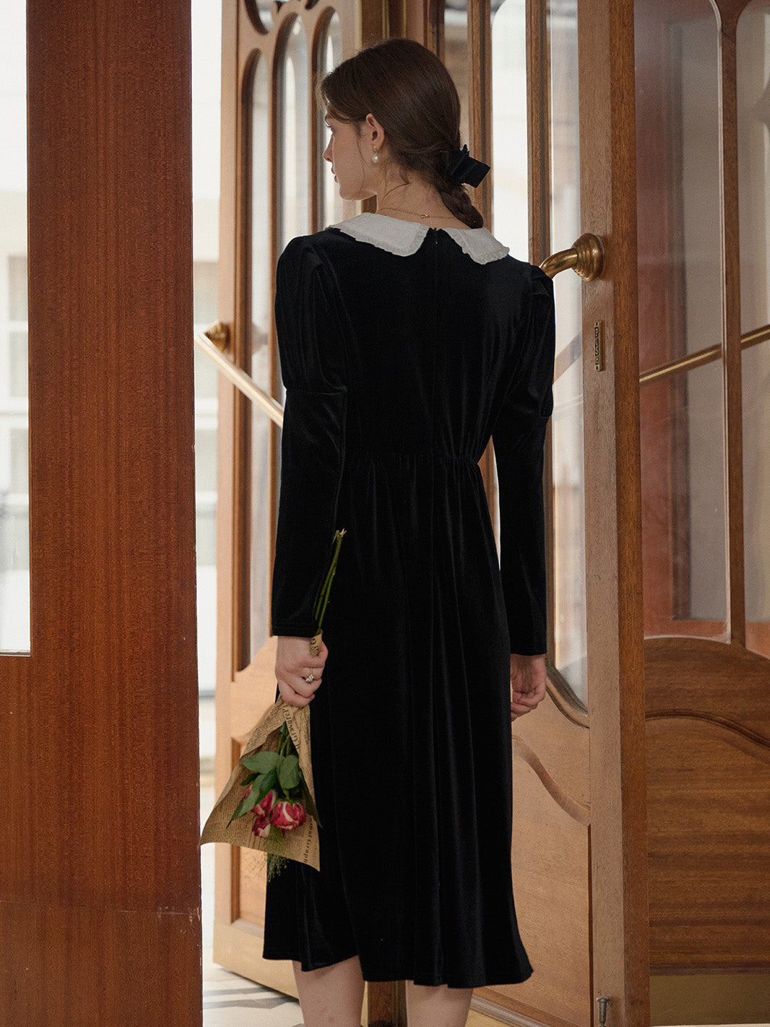 【Black Friday】Kiara Doll Collar Black Velvet Dress