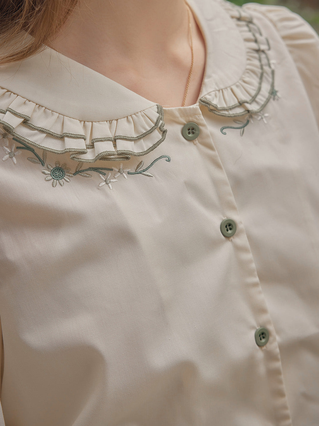 【Final Sale】Maren Peter Pan Collar Floral Embroidery Blouse - White