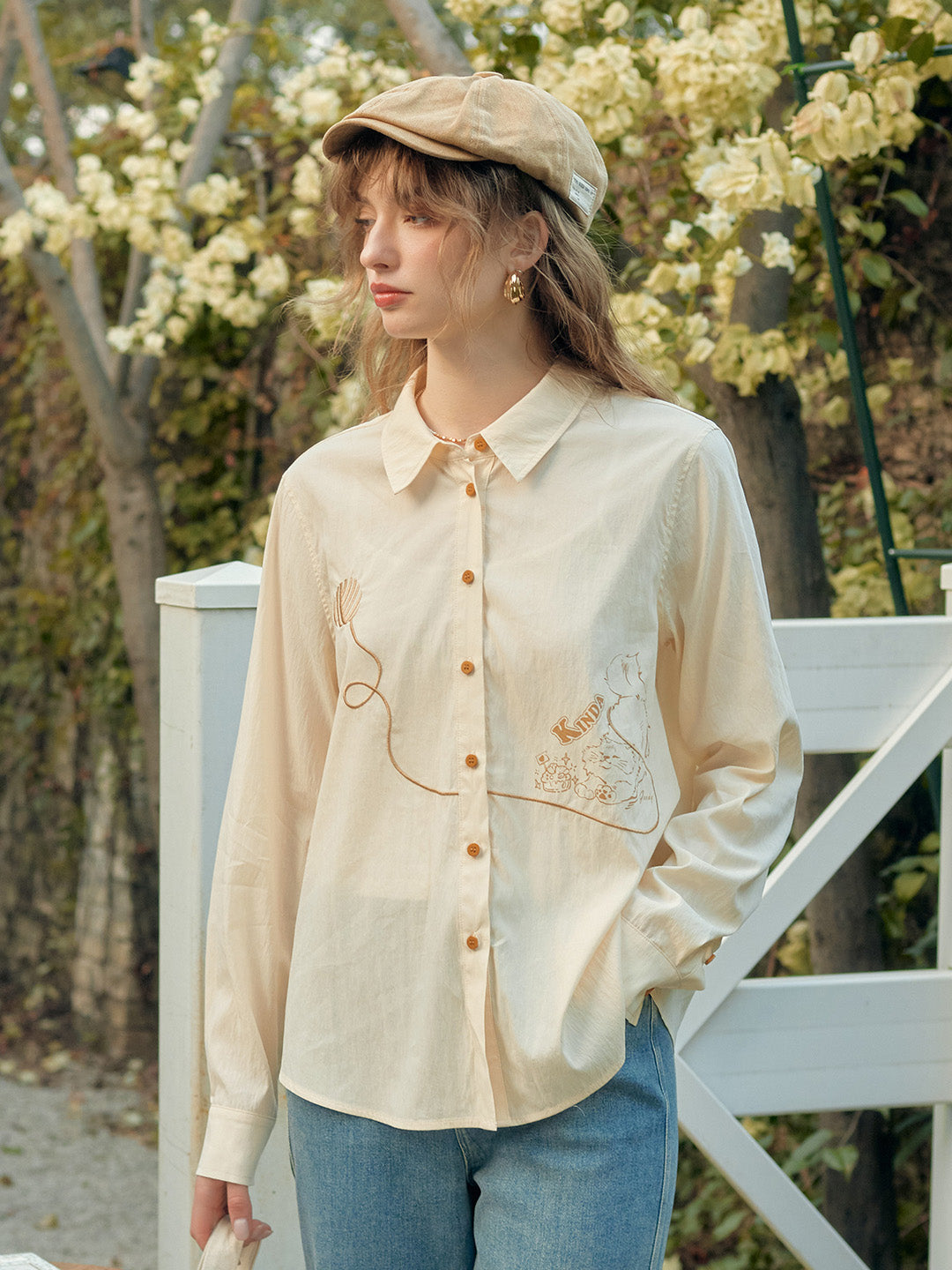 Keira Lapel Embroidery Shirt - Yellow