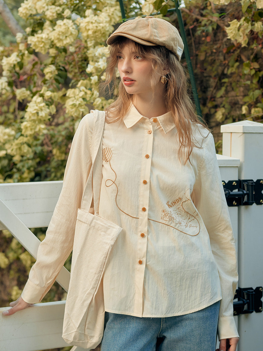 Keira Lapel Embroidery Shirt - Blue