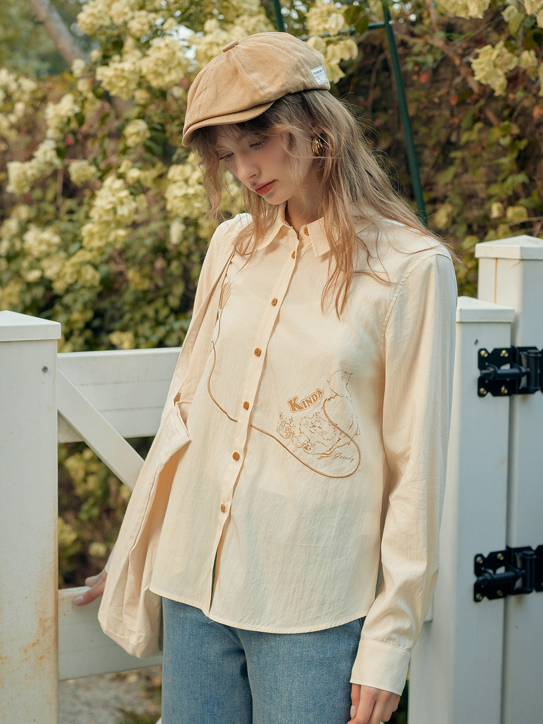 Keira Lapel Embroidery Shirt - Blue