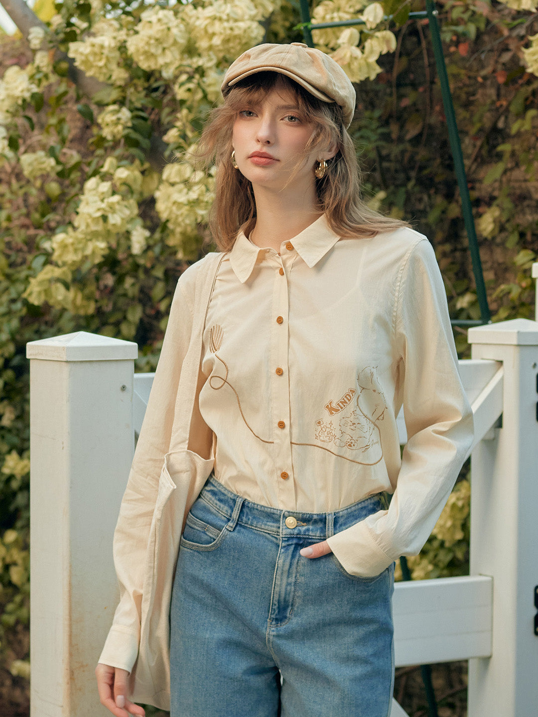 Keira Lapel Embroidery Shirt - Blue