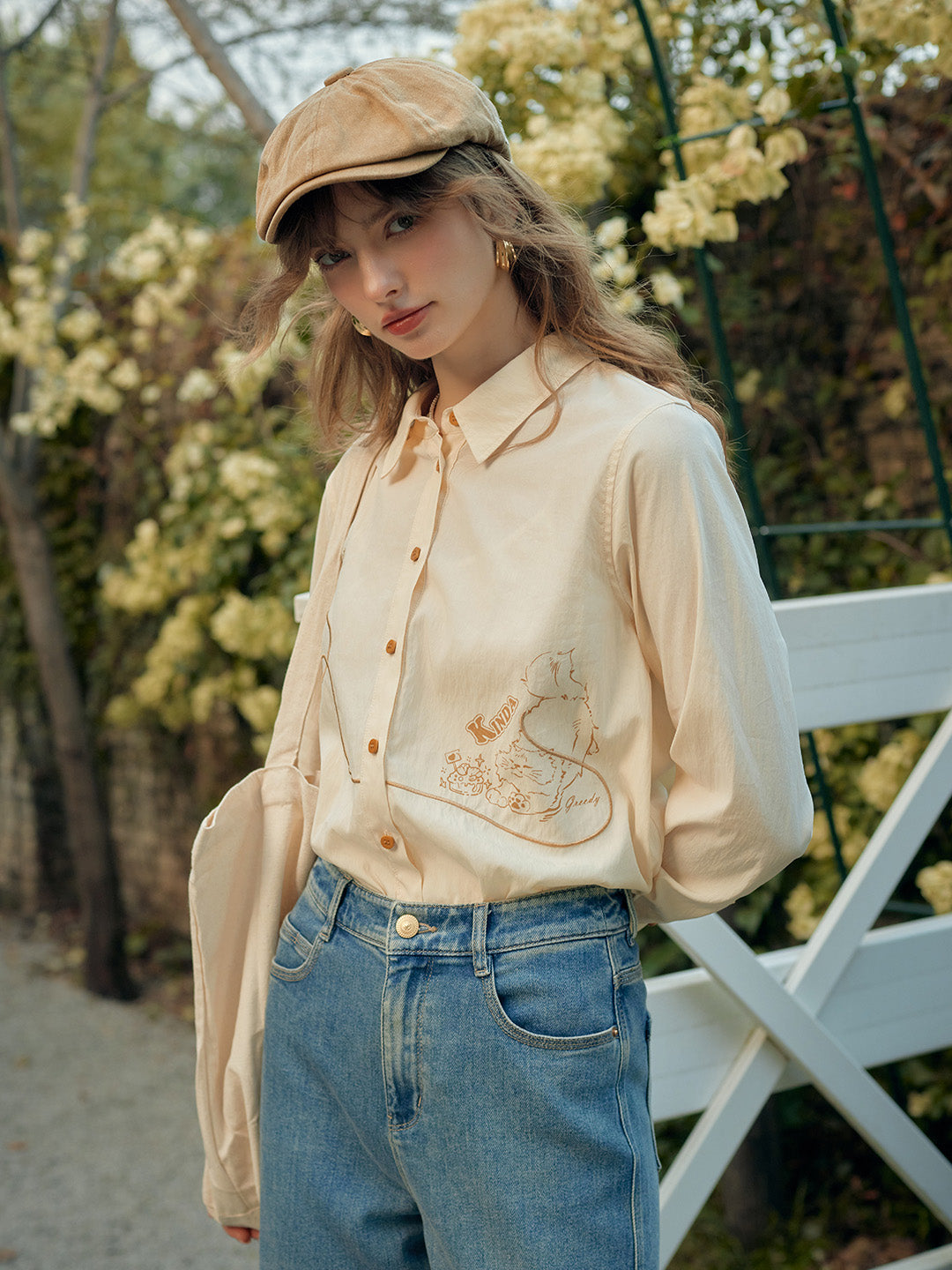 Keira Lapel Embroidery Shirt - Blue