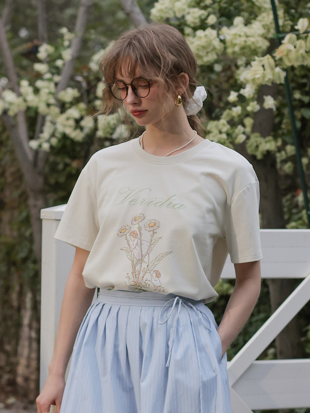 Maci Round Neck Vintage Pattern T-shirt - Apricot