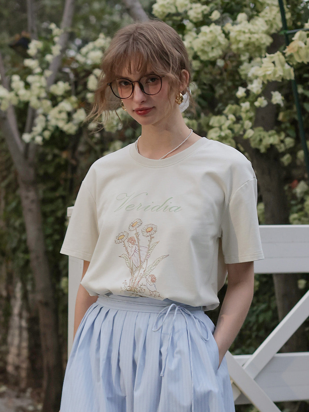 Maci Round Neck Vintage Pattern T-shirt - Apricot