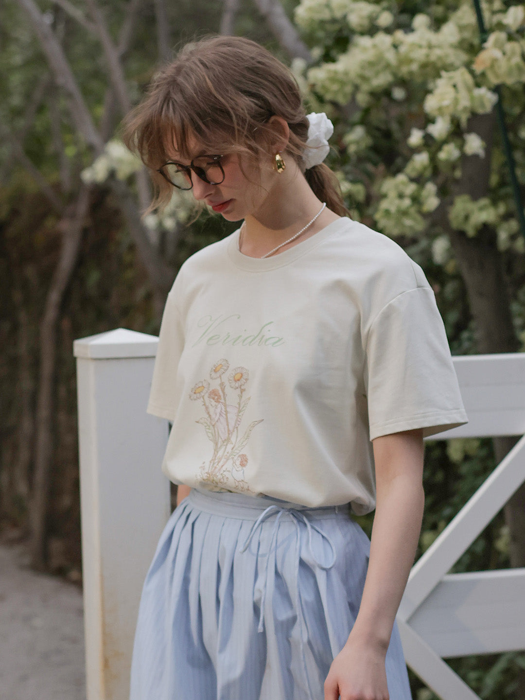 Maci Round Neck Vintage Pattern T-shirt - Apricot