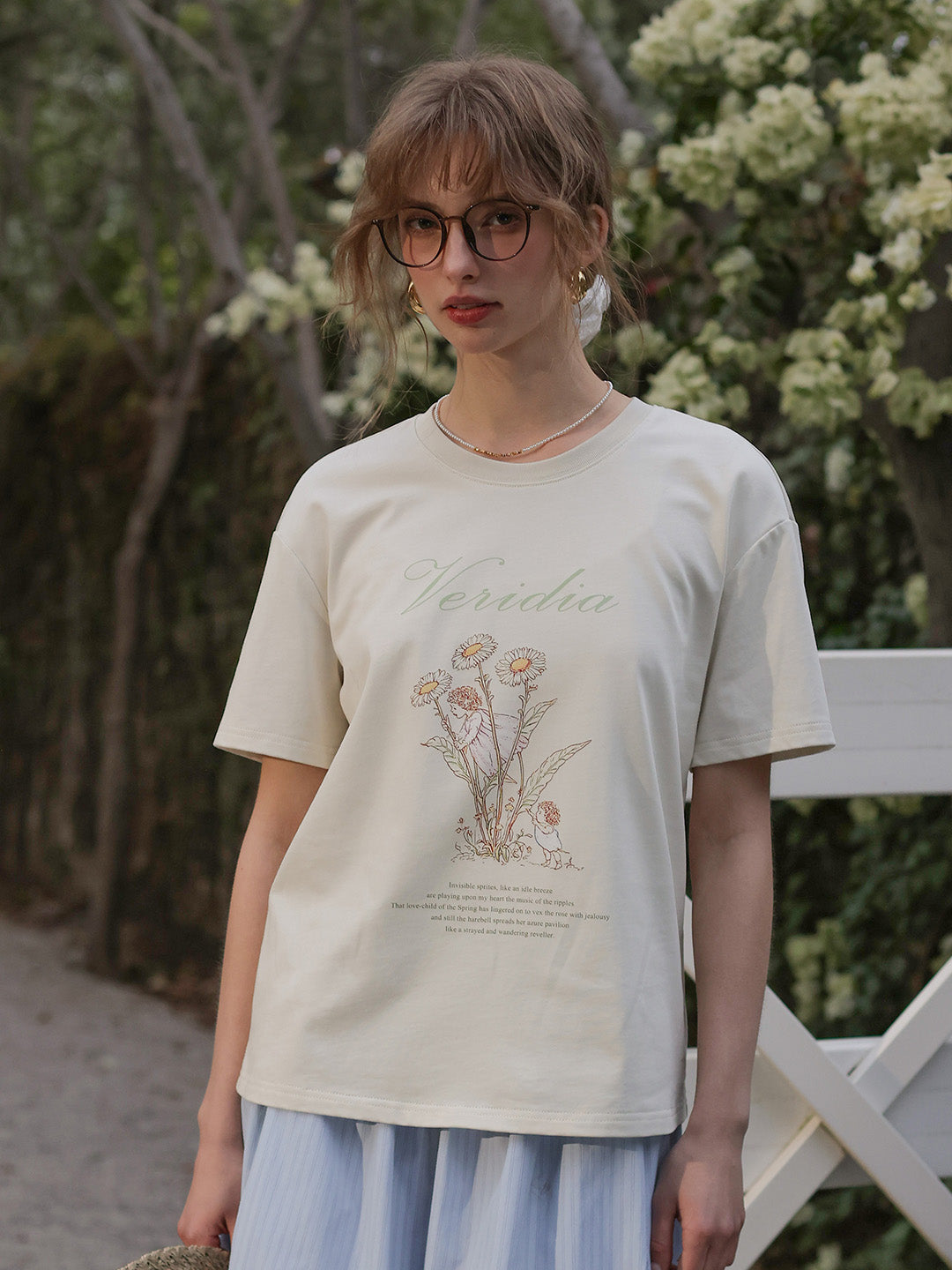 Maci Round Neck Vintage Pattern T-shirt - Apricot