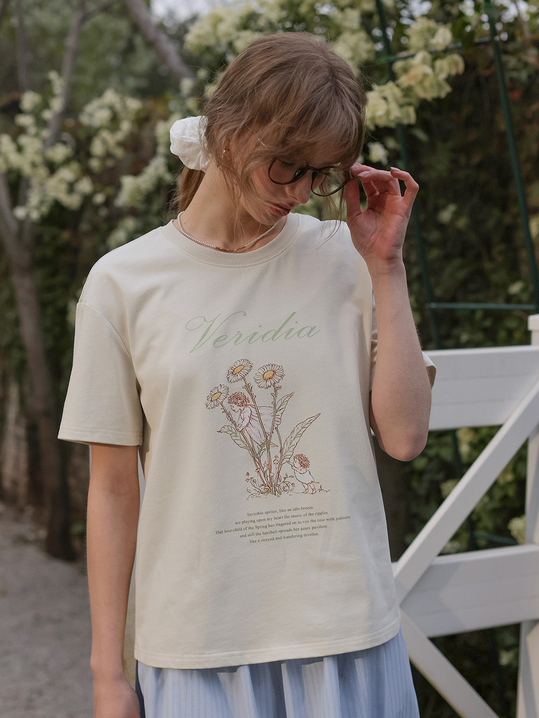 Maci Round Neck Vintage Pattern T-shirt - Apricot