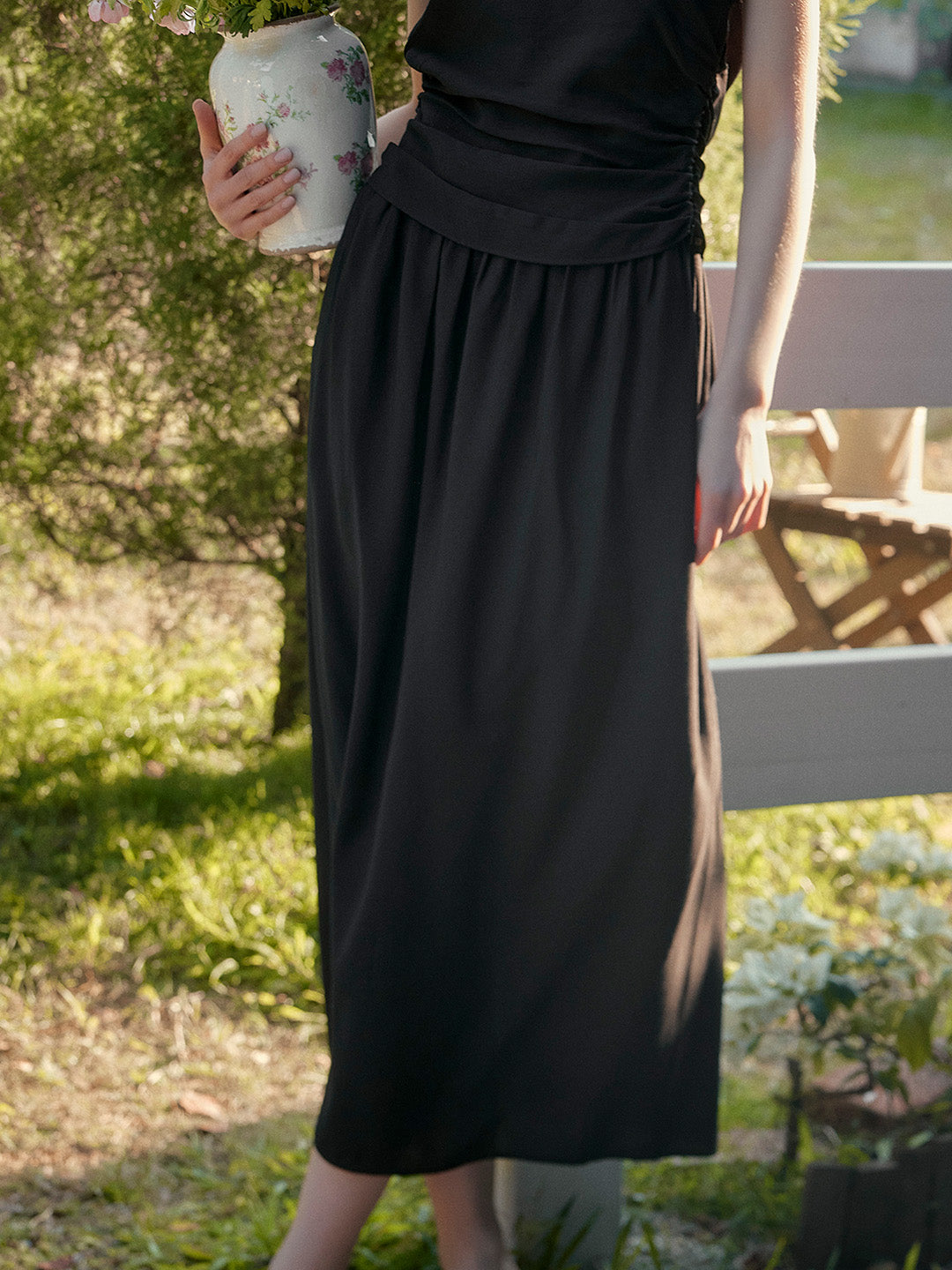 Annabelle Simple Black Wool Skirt