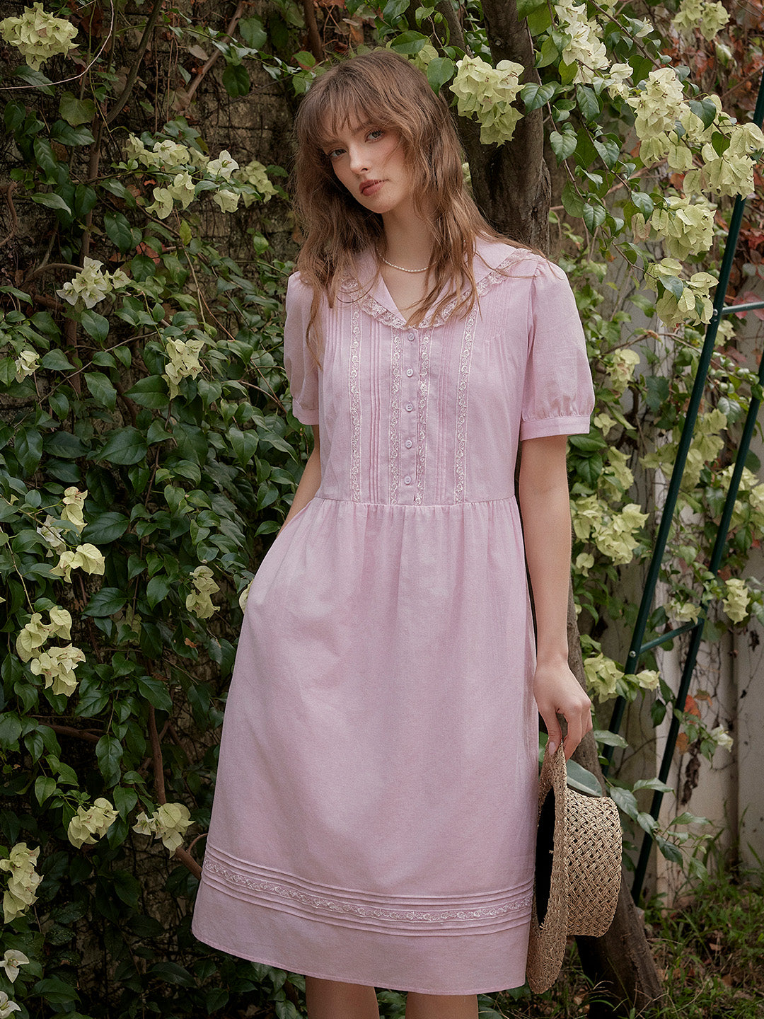 Esme V-Neck Embroidery 100% Cotton Dress