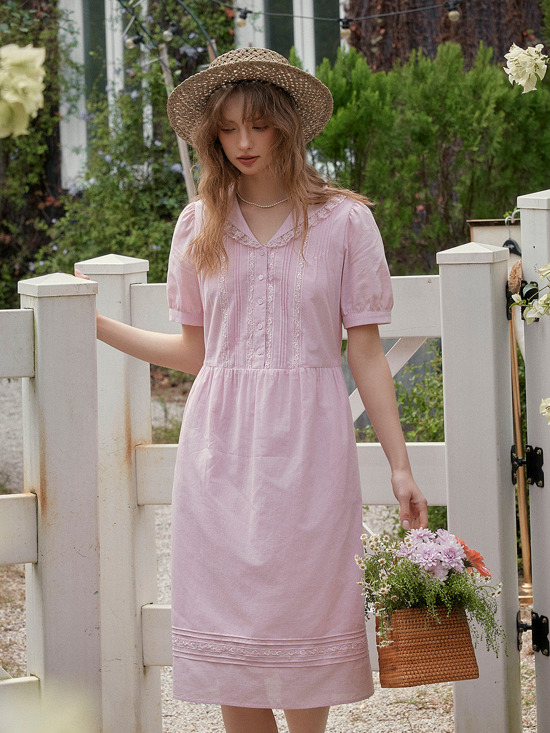 Esme V-Neck Embroidery 100% Cotton Dress