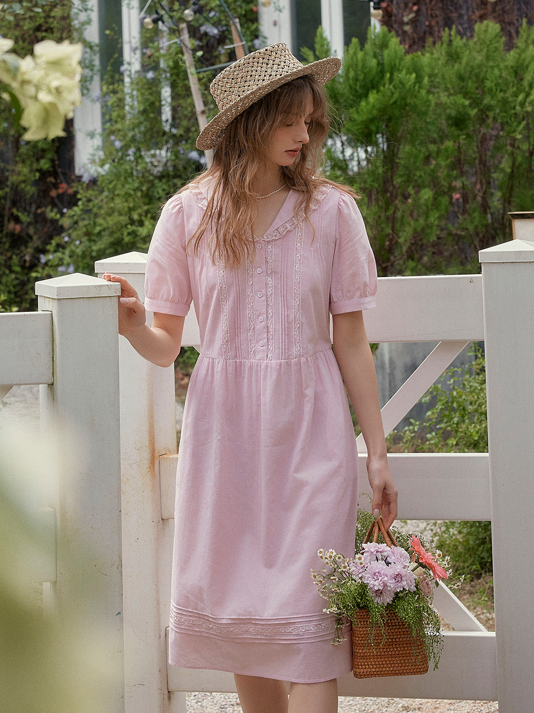 Esme V-Neck Embroidery 100% Cotton Dress