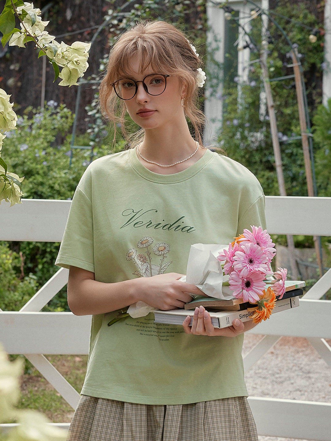 Maci Round Neck Vintage Pattern T-shirt - Green