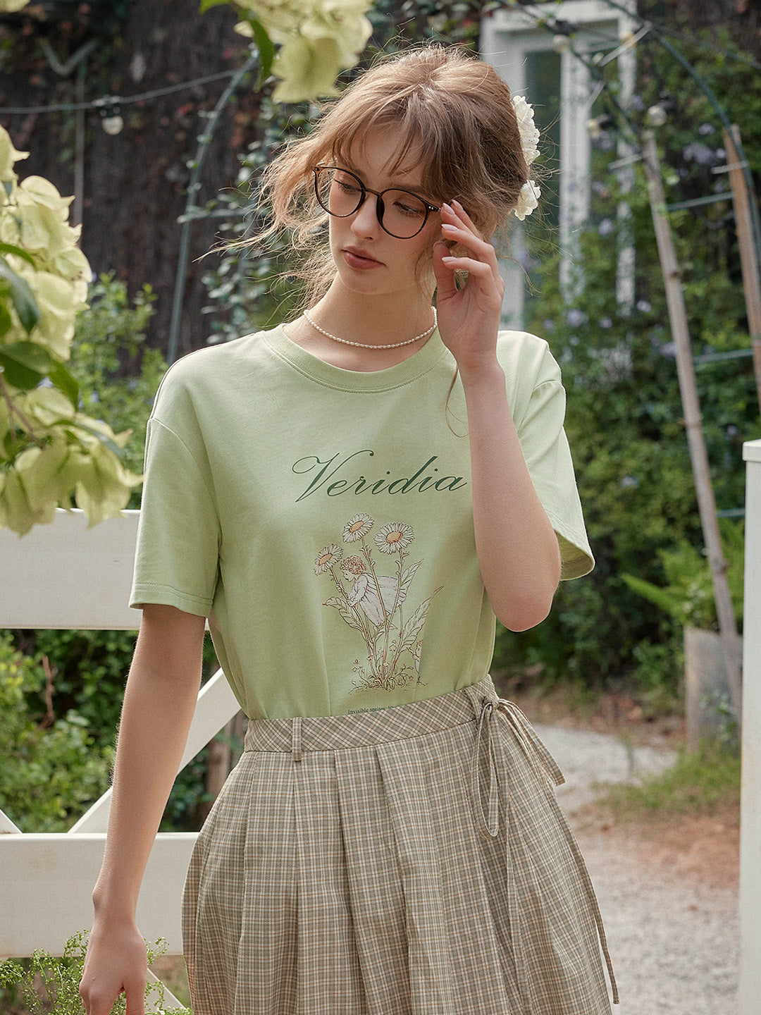 Maci Round Neck Vintage Pattern T-shirt - Apricot