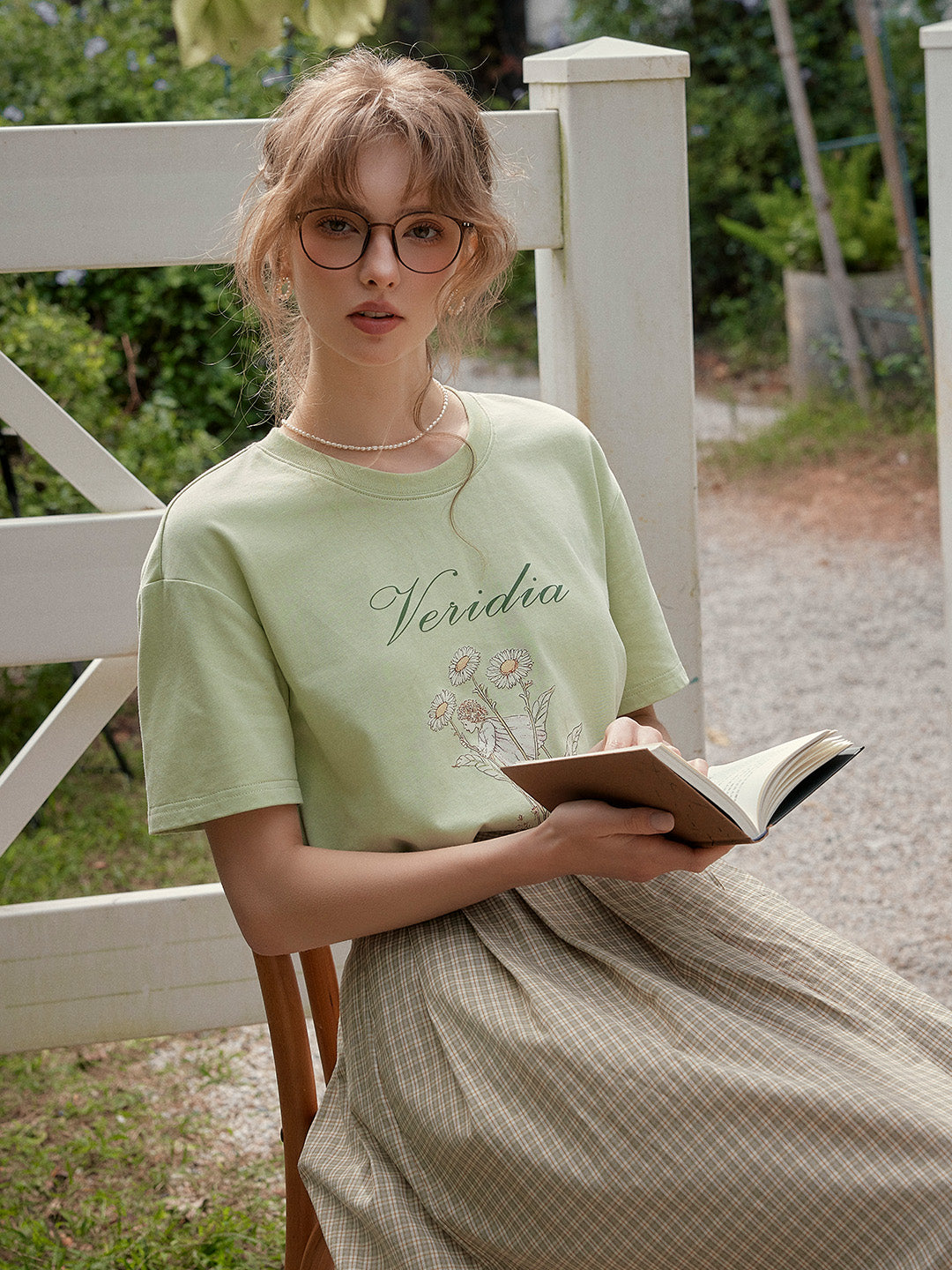 Maci Round Neck Vintage Pattern T-shirt - Apricot