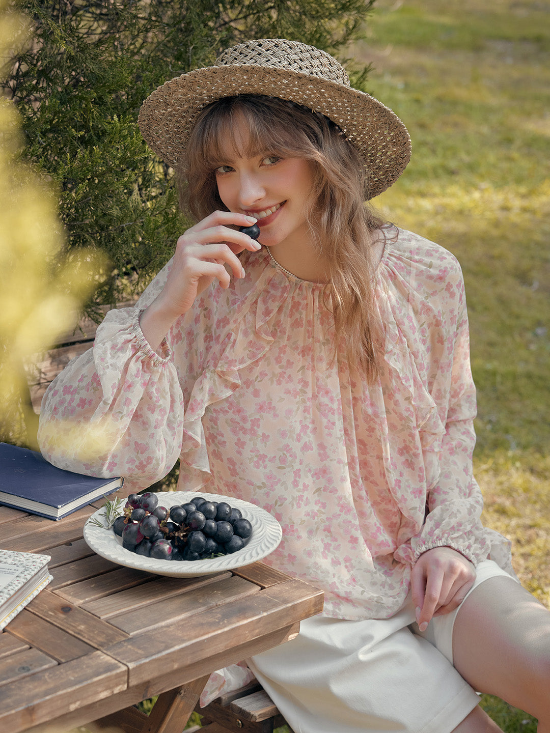 Josie Round Neck Ruffle Floral Blouse