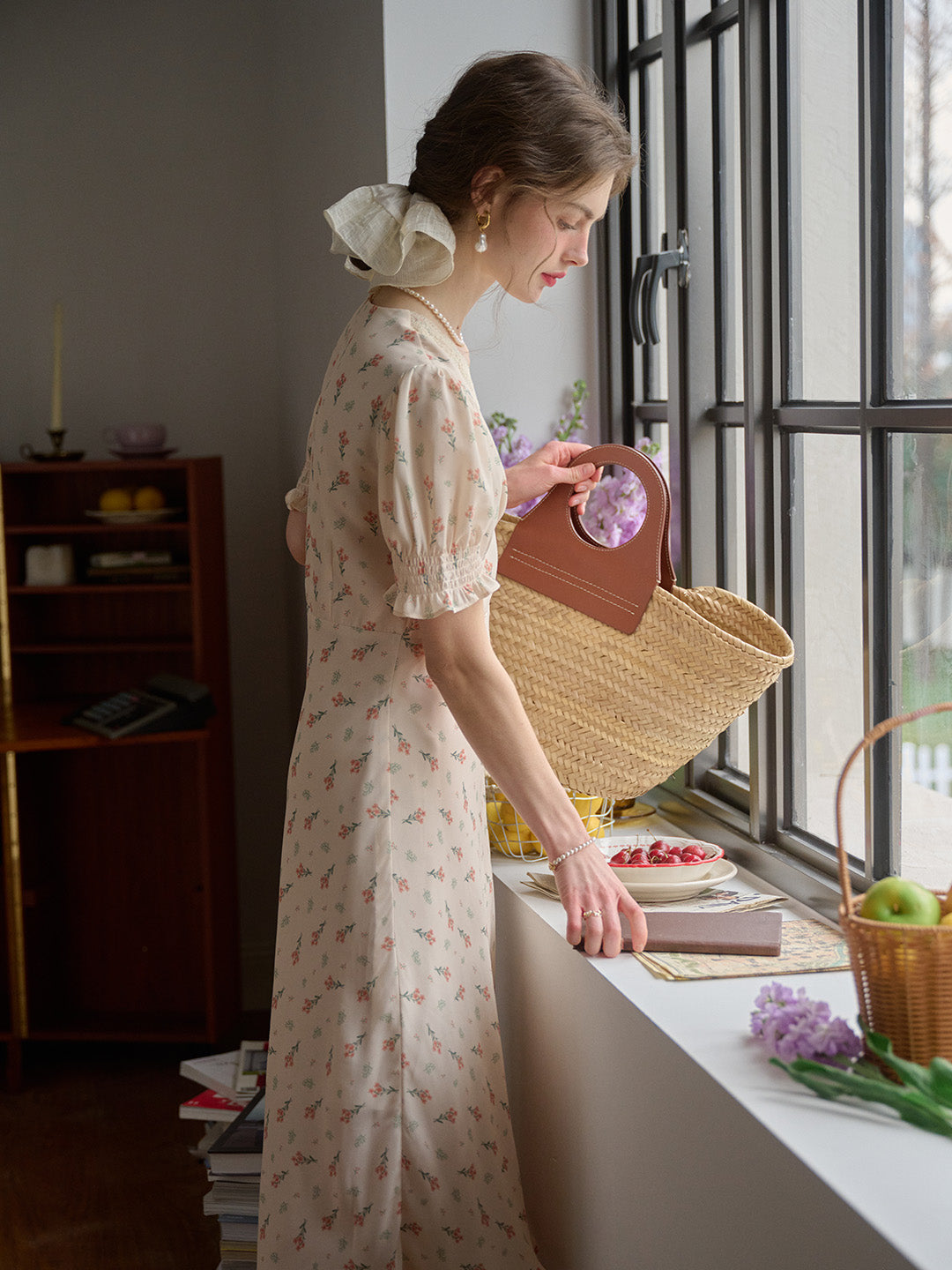 【Final Sale】Stormi Charming V-neck Lace Trimmed Floral Print Dress - Orange