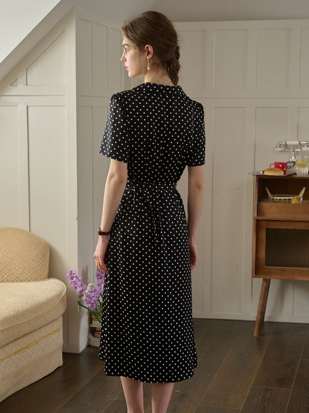 Baylee French Retro Polka Dot V-Neck Dress