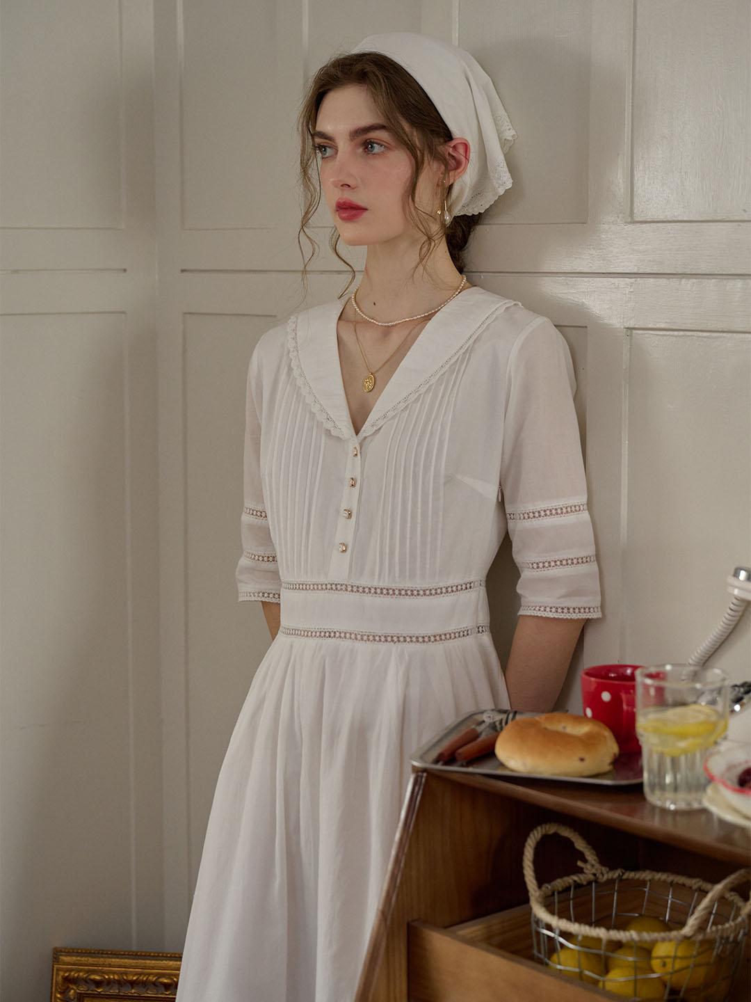 Fiona Cotton White Midi Dress