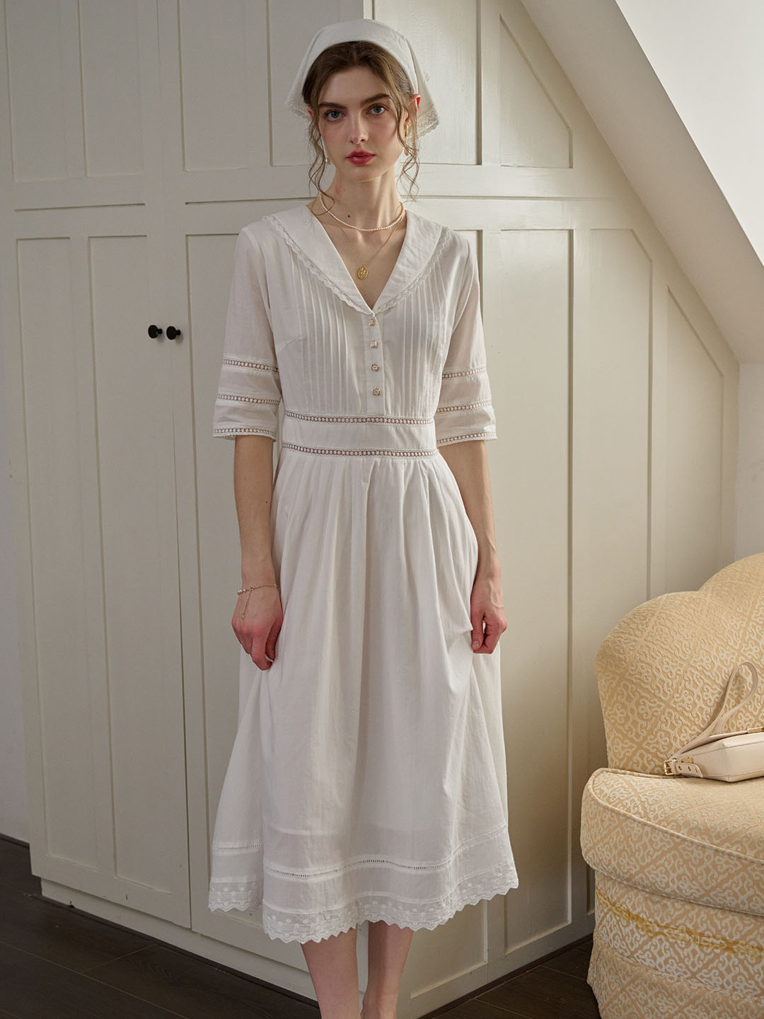 Fiona 100% Cotton White Midi Dress