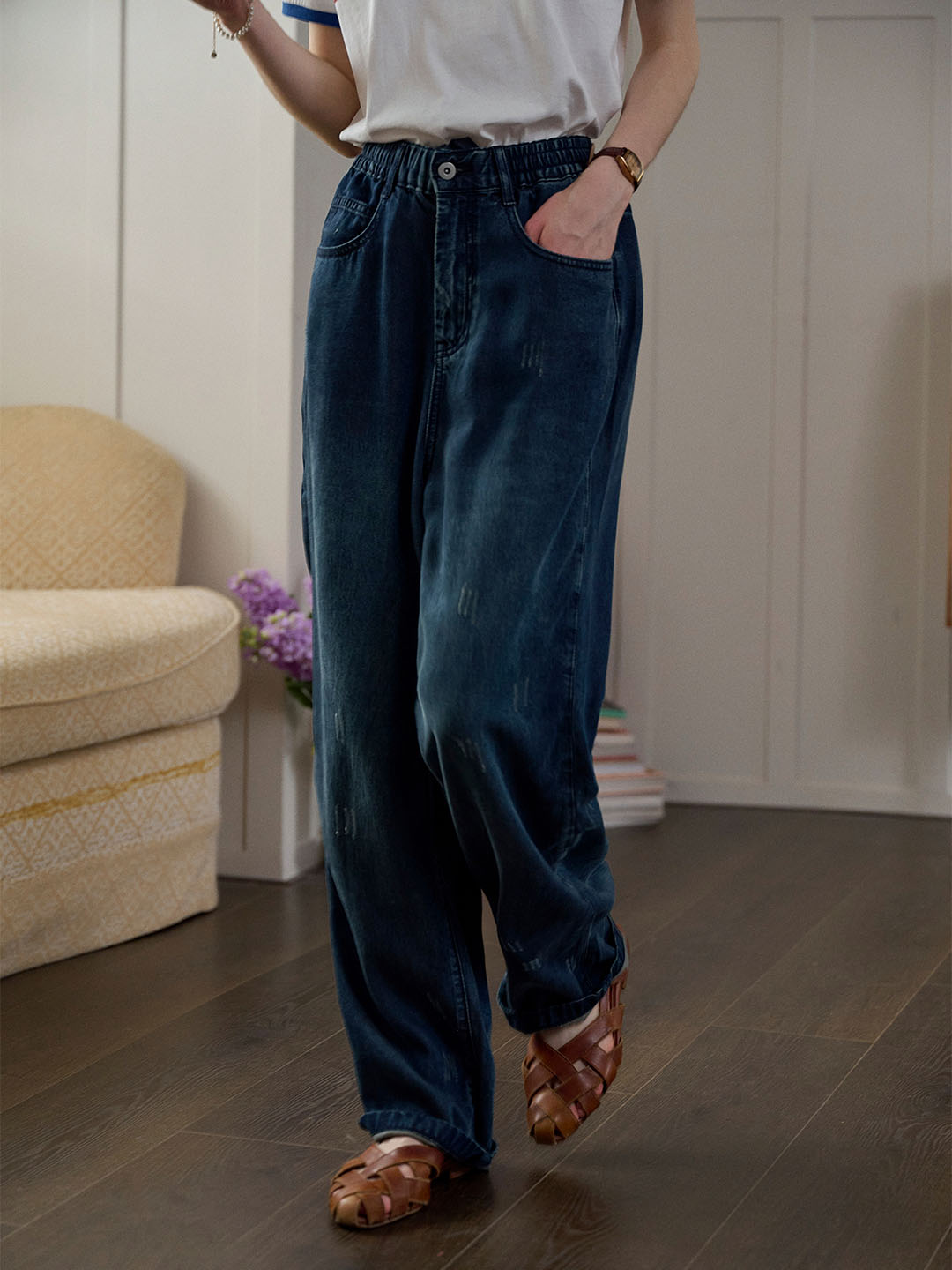 Jayla Vintage High-rise Straight-leg Drawstring Jeans