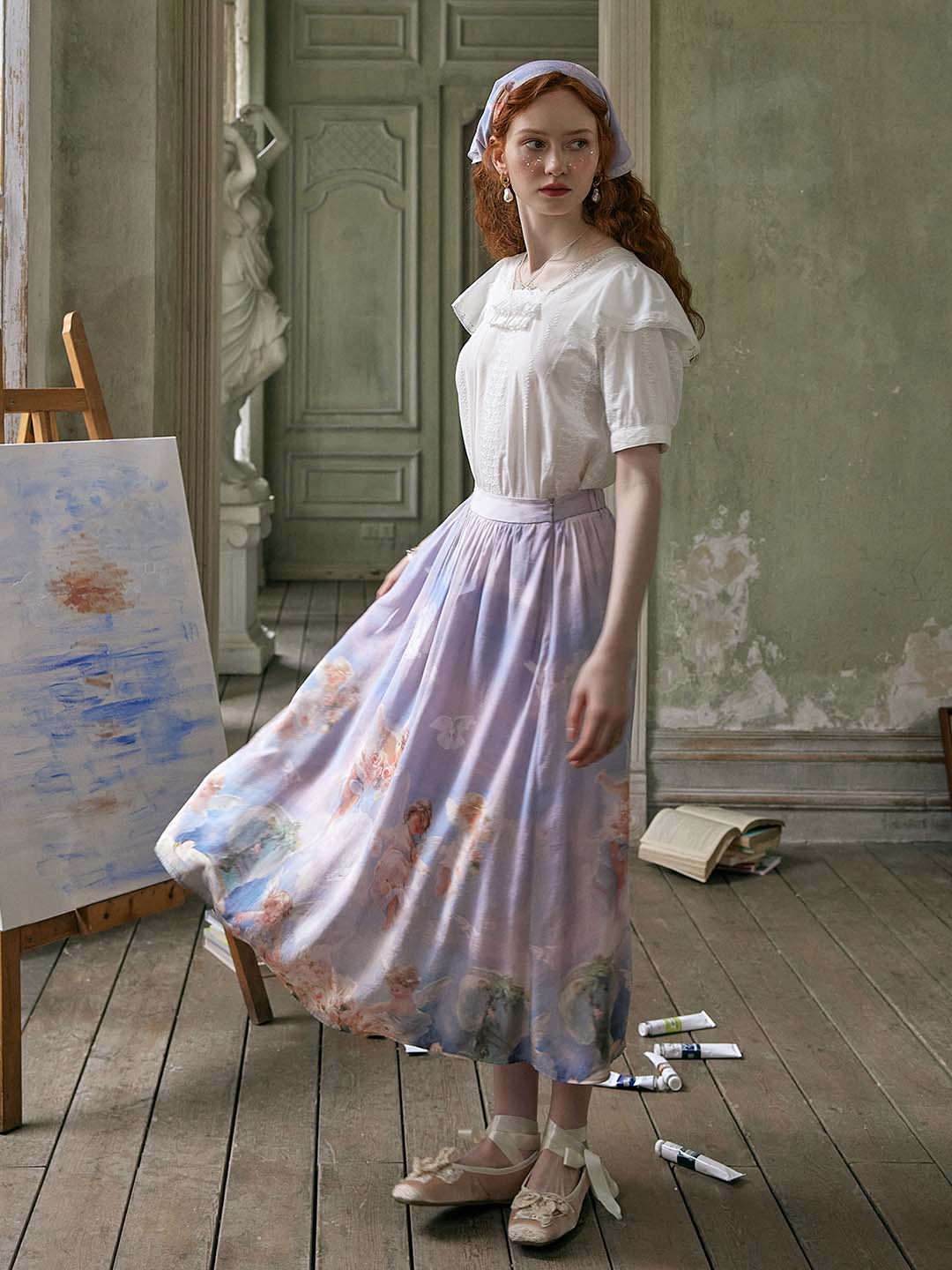 Willa Exclusive Custom Angel Print A Line Skirt