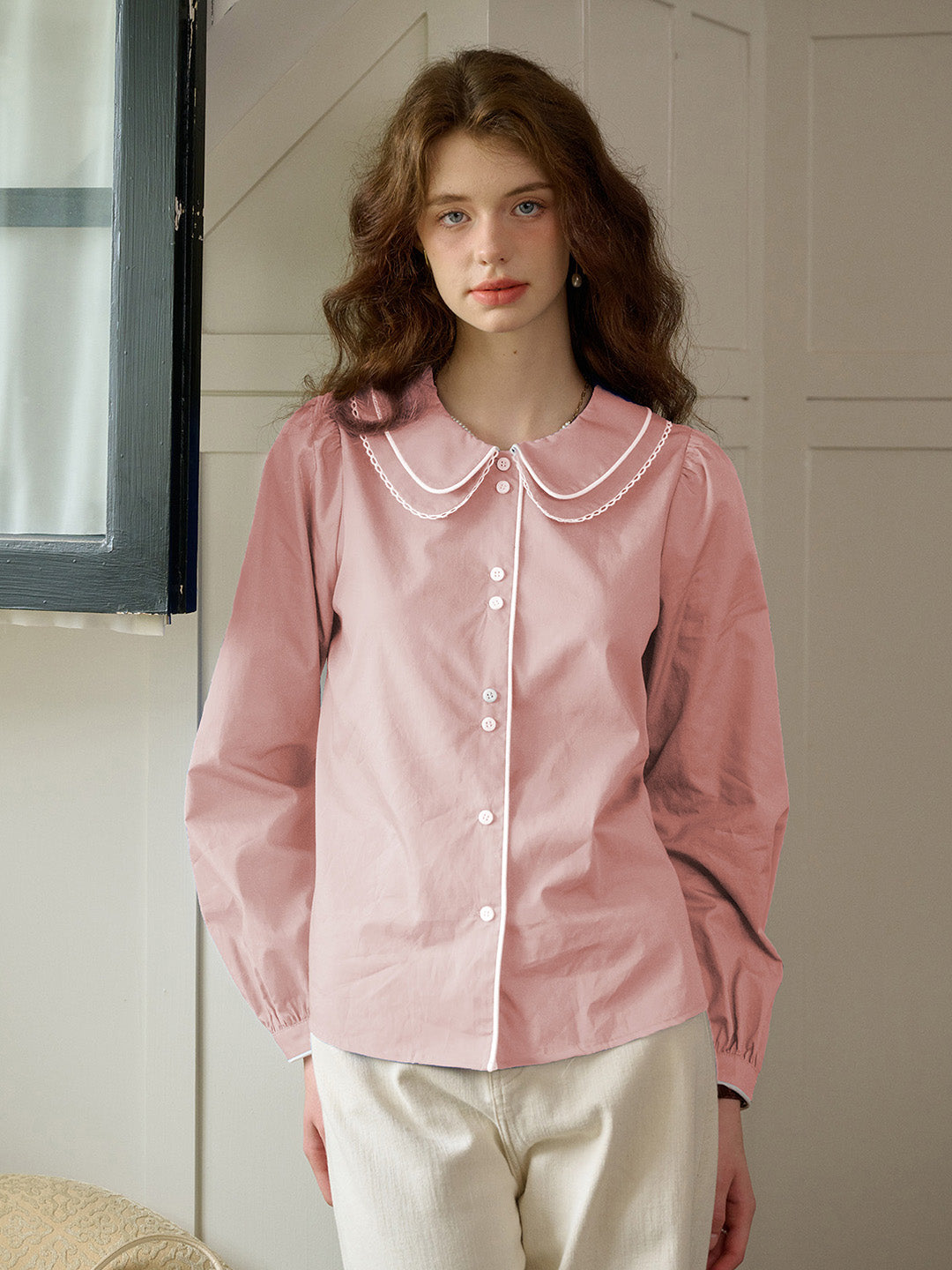 【Final Sale】Courtney Round Neck Cotton Blouse