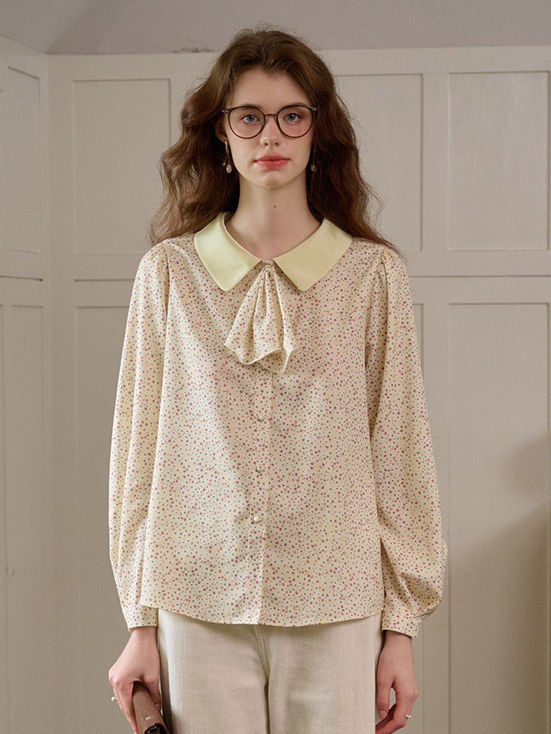 【Final Sale】Alexis Long Sleeve Patchwork Peter Pan Collar Embroidery Casual Blouse