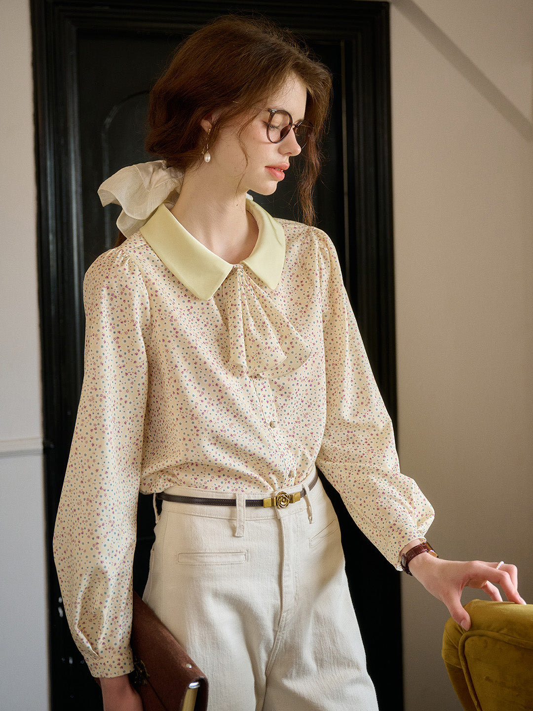 【Final Sale】Alexis Long Sleeve Patchwork Peter Pan Collar Embroidery Casual Blouse