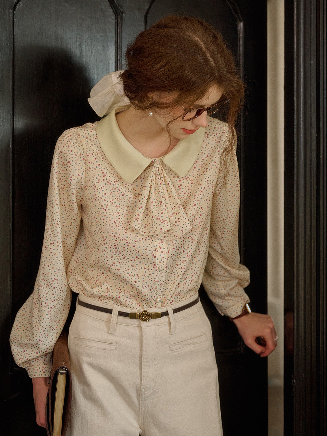 【Final Sale】Alexis Long Sleeve Patchwork Peter Pan Collar Embroidery Casual Blouse