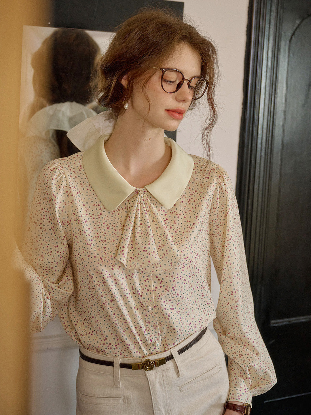 【Final Sale】Alexis Long Sleeve Patchwork Peter Pan Collar Embroidery Casual Blouse