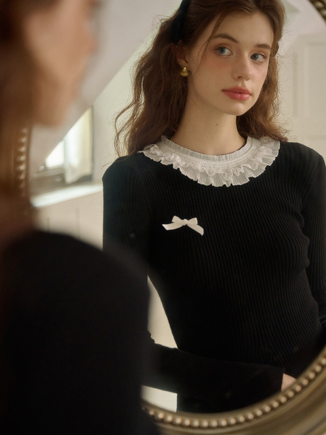 【Final Sale】Jill Lace Collar Contrasting Knit Dress