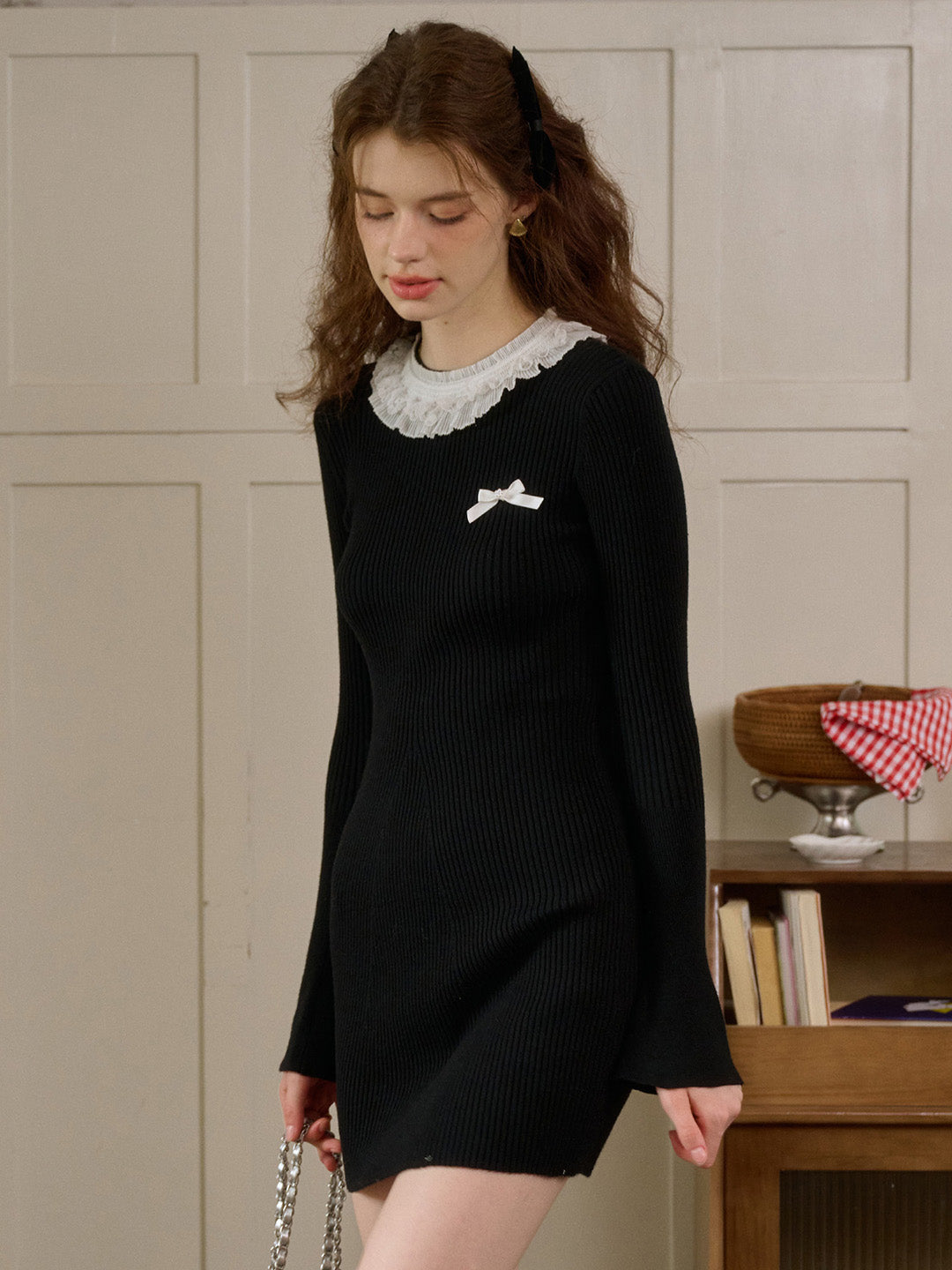 【Final Sale】Jill Lace Collar Contrasting Knit Dress