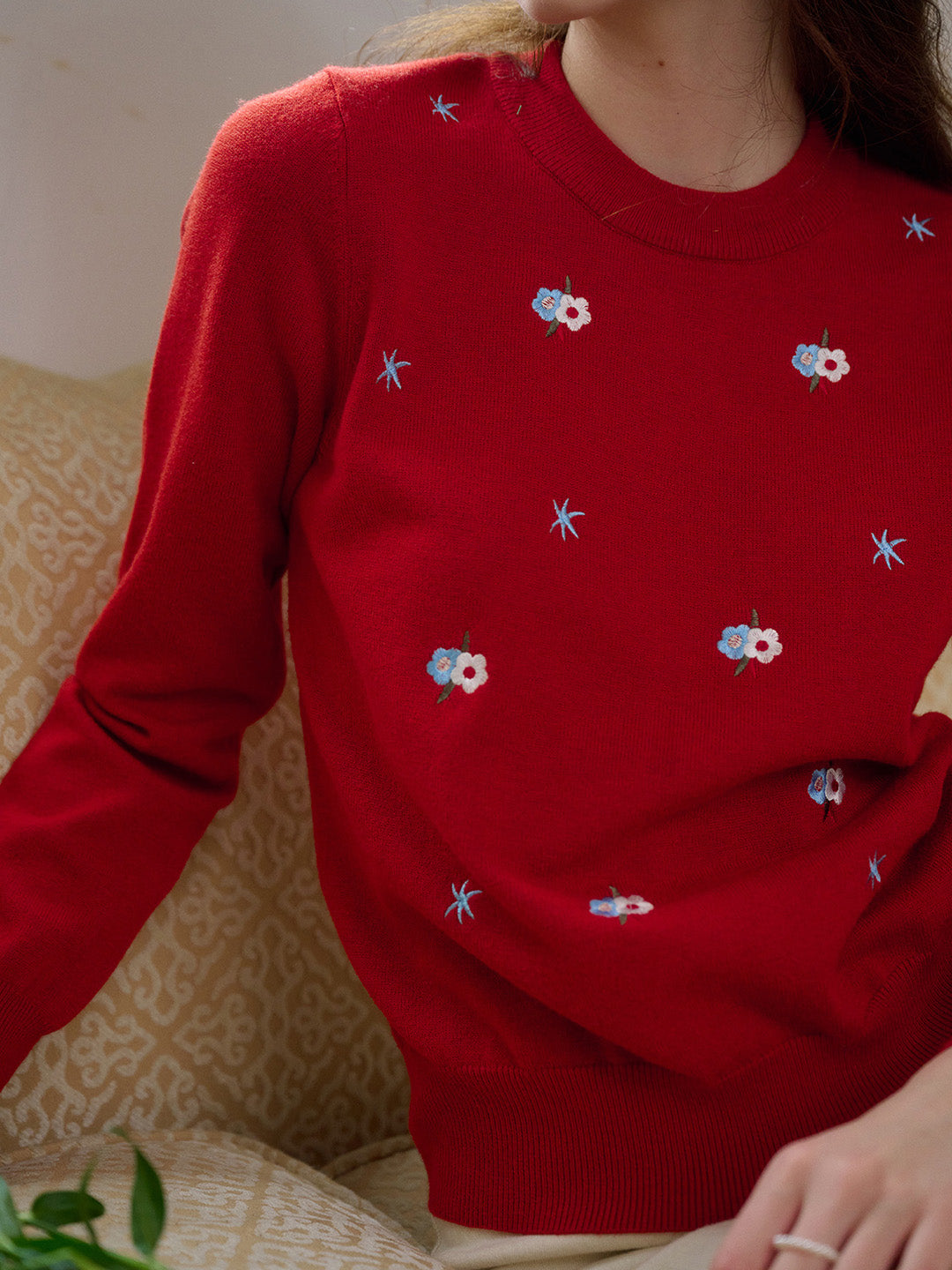 【Final Sale】Gracie Round Neck Embroidery Sweater