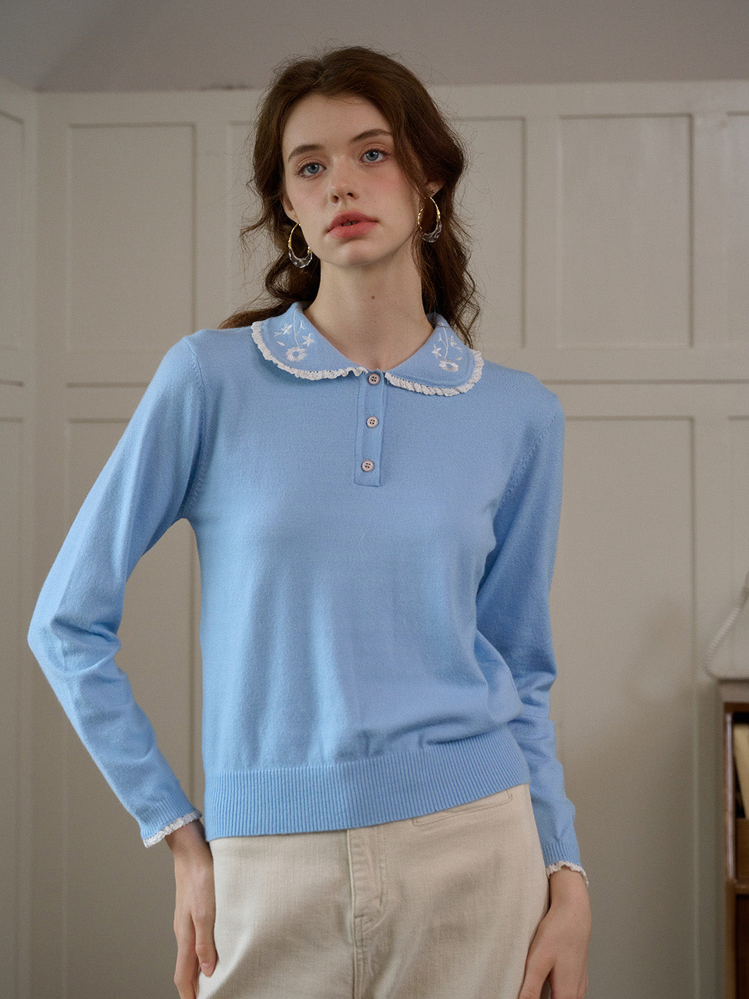 【Final Sale】Talia Peter Pan Collar Embroidery Blouse