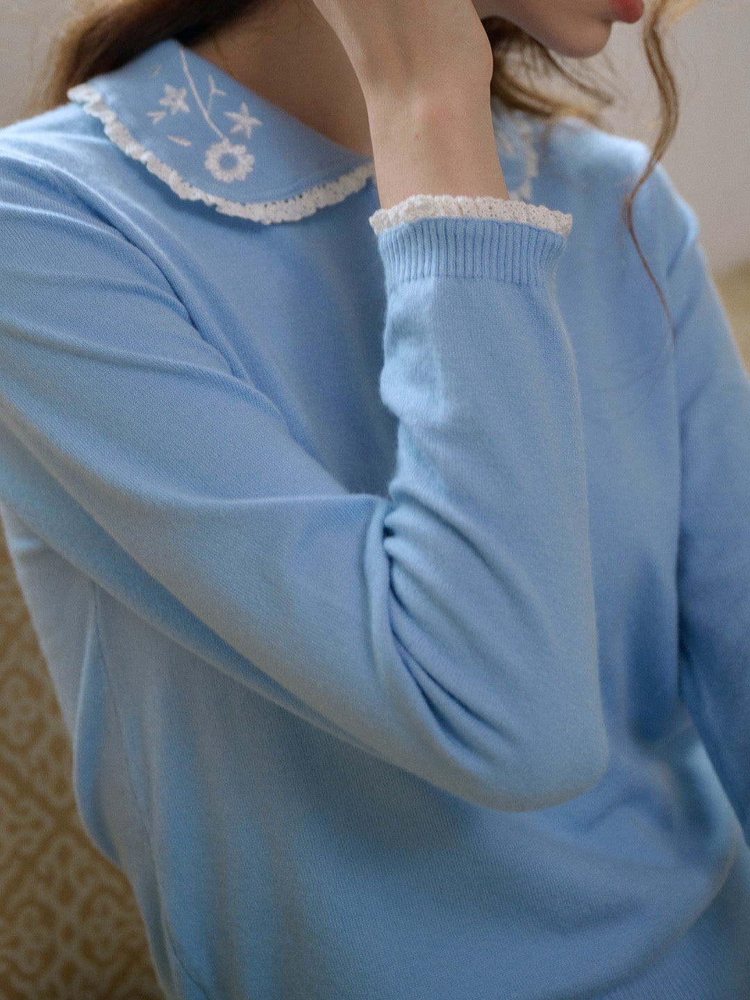 【Final Sale】Talia Peter Pan Collar Embroidery Blouse