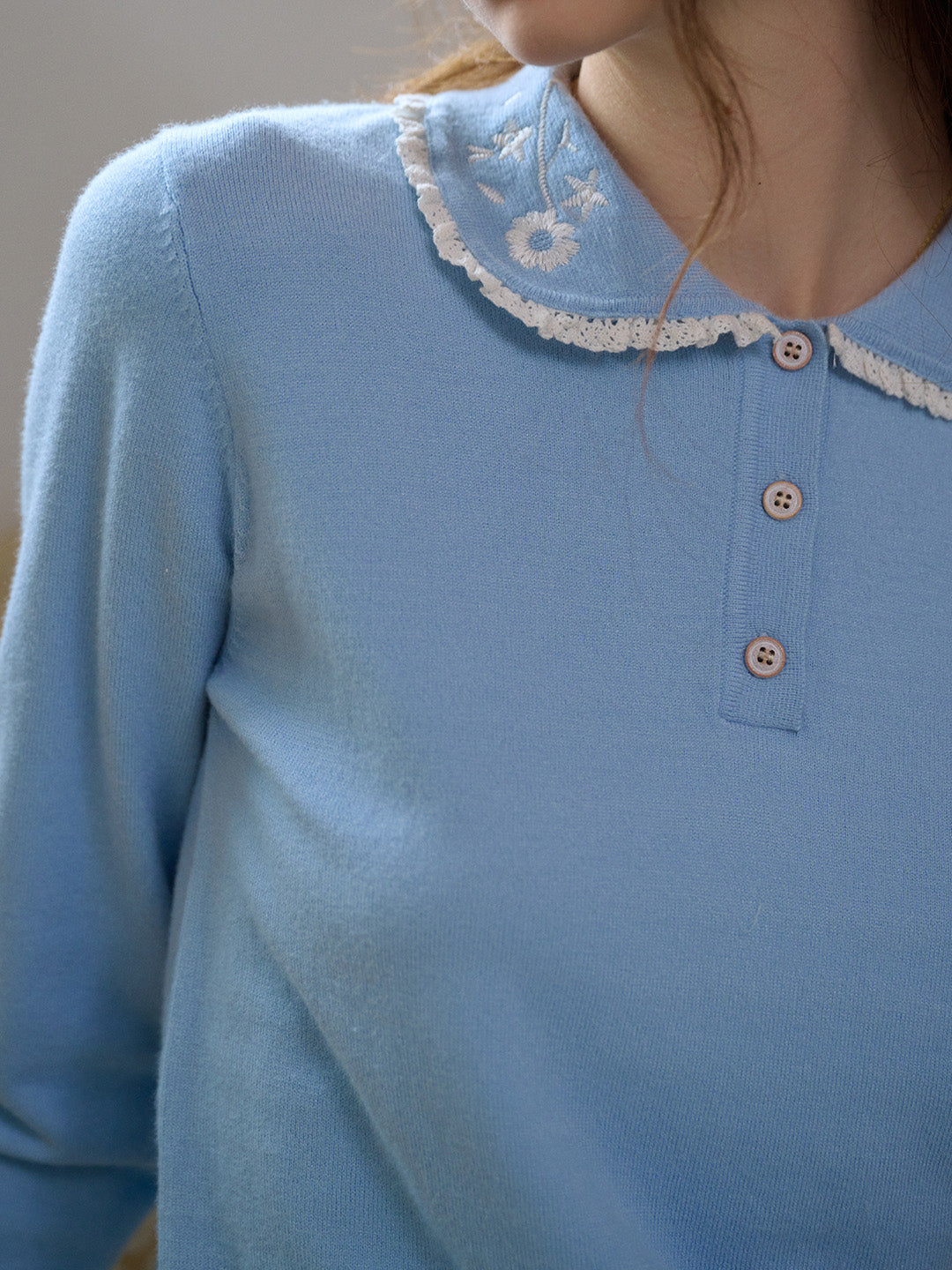 【Final Sale】Talia Peter Pan Collar Embroidery Blouse