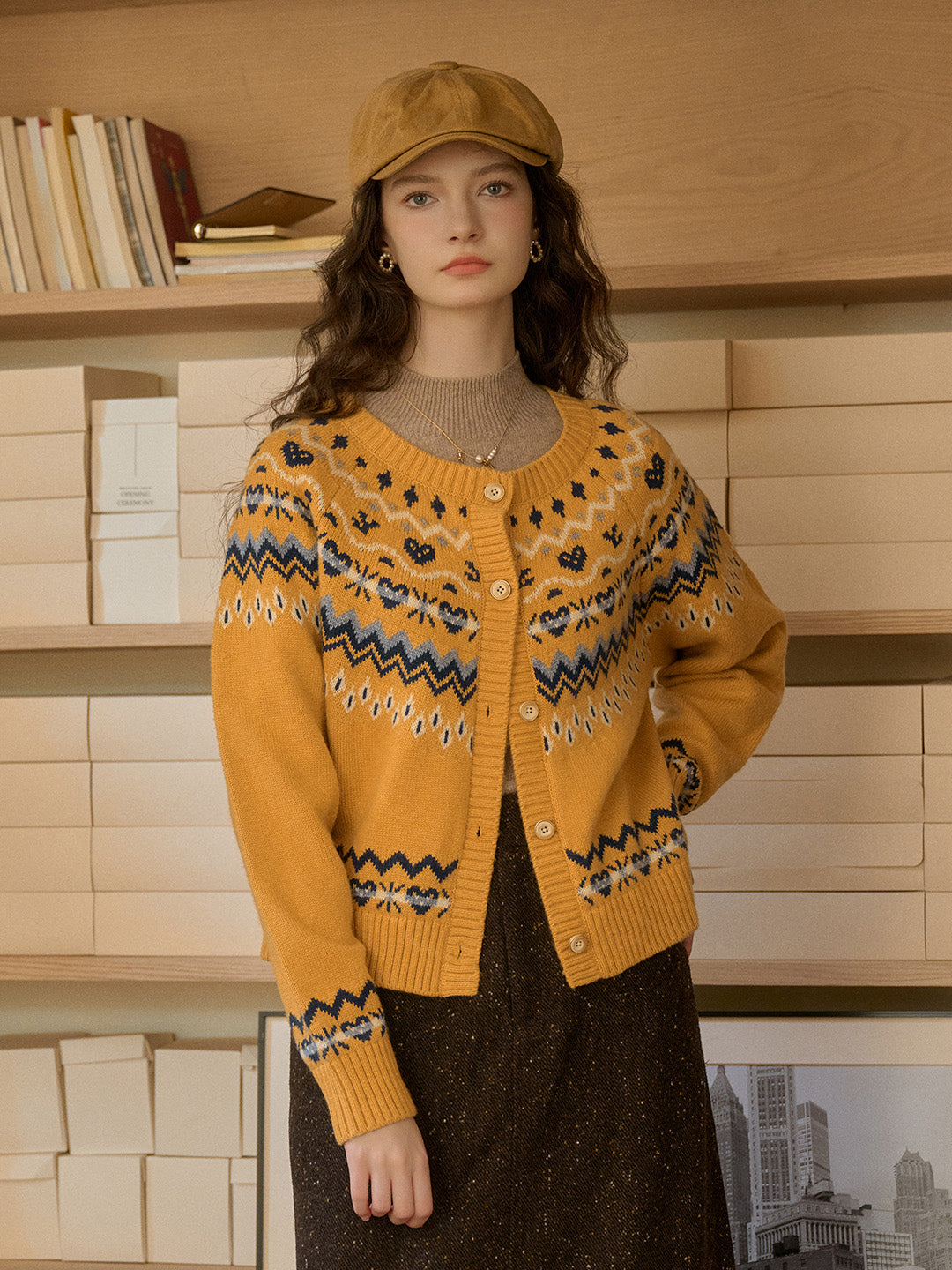 Kinslee Rib Crew Neck SR Exclusive Design Jacquard Fair Isle Cardigan