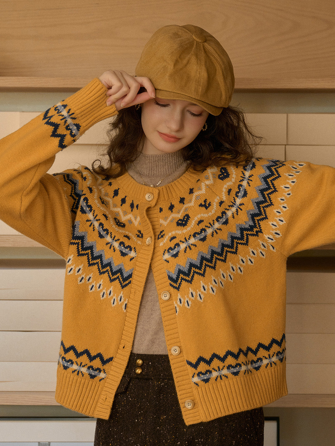 Kinslee Rib Crew Neck SR Exclusive Design Jacquard Fair Isle Cardigan