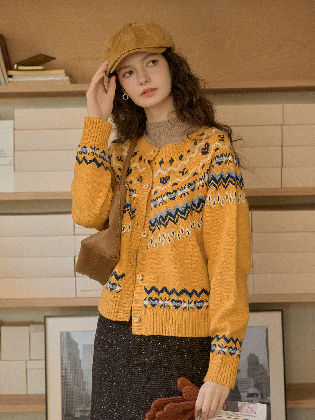 Kinslee Rib Crew Neck SR Exclusive Design Jacquard Fair Isle Cardigan