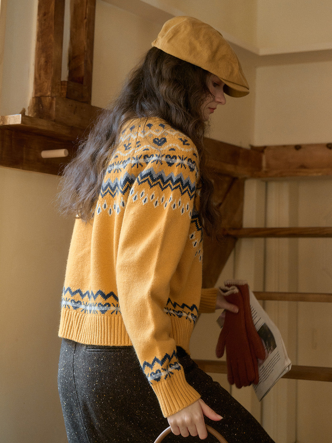 Kinslee Rib Crew Neck SR Exclusive Design Jacquard Fair Isle Cardigan