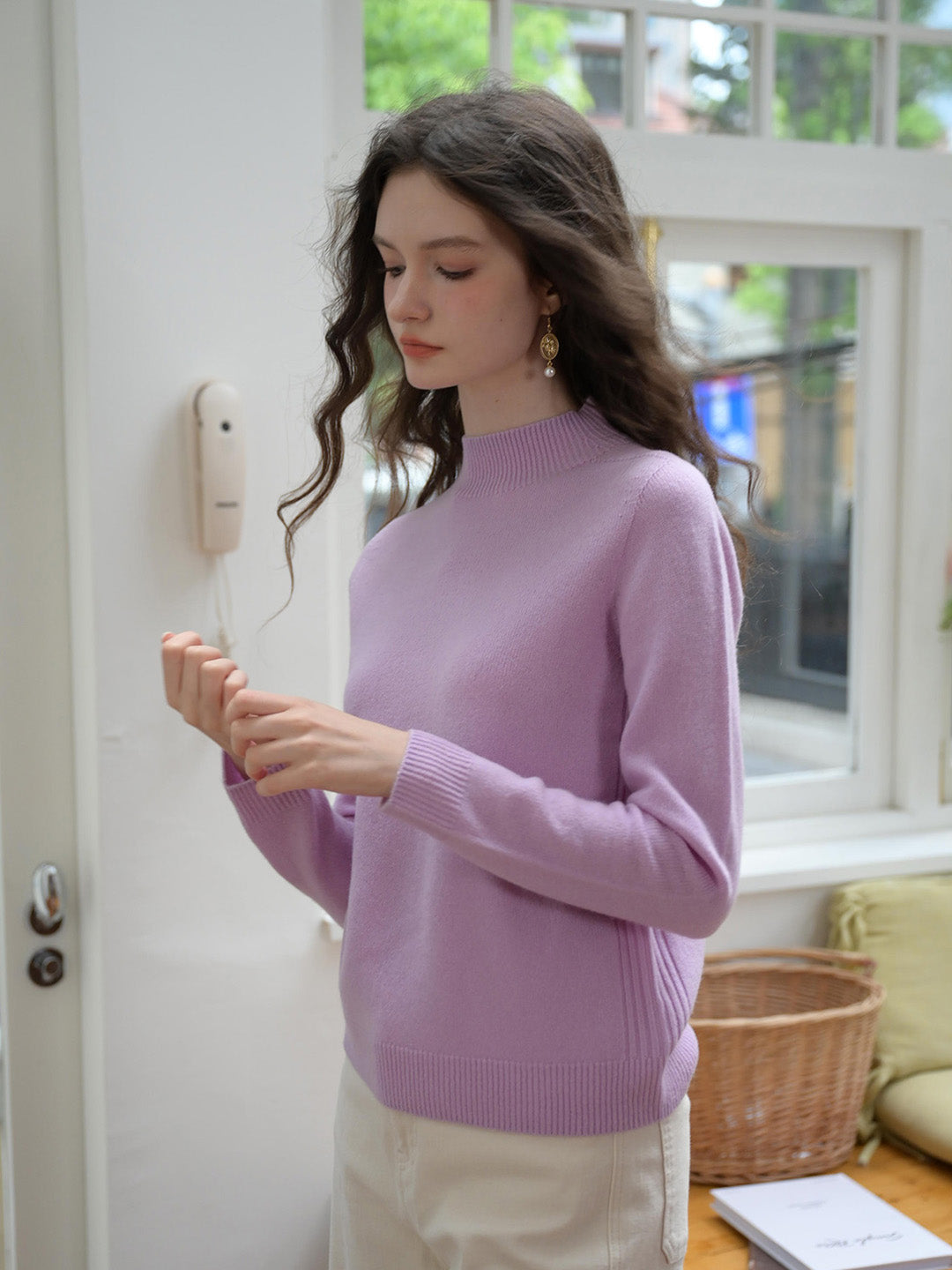 【Final Sale】Emily Mockneck 100% Wool Sweater - Purple