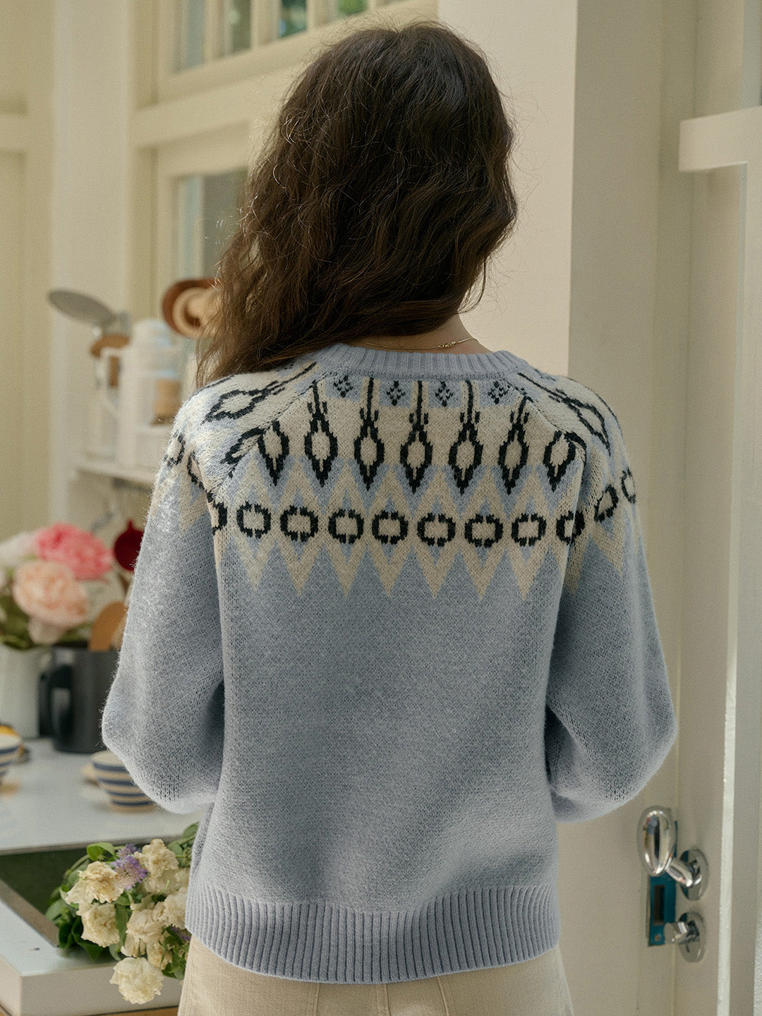 【Final Sale】Natasha Round Neck Embroidery Colour Clash Pullover Sweater