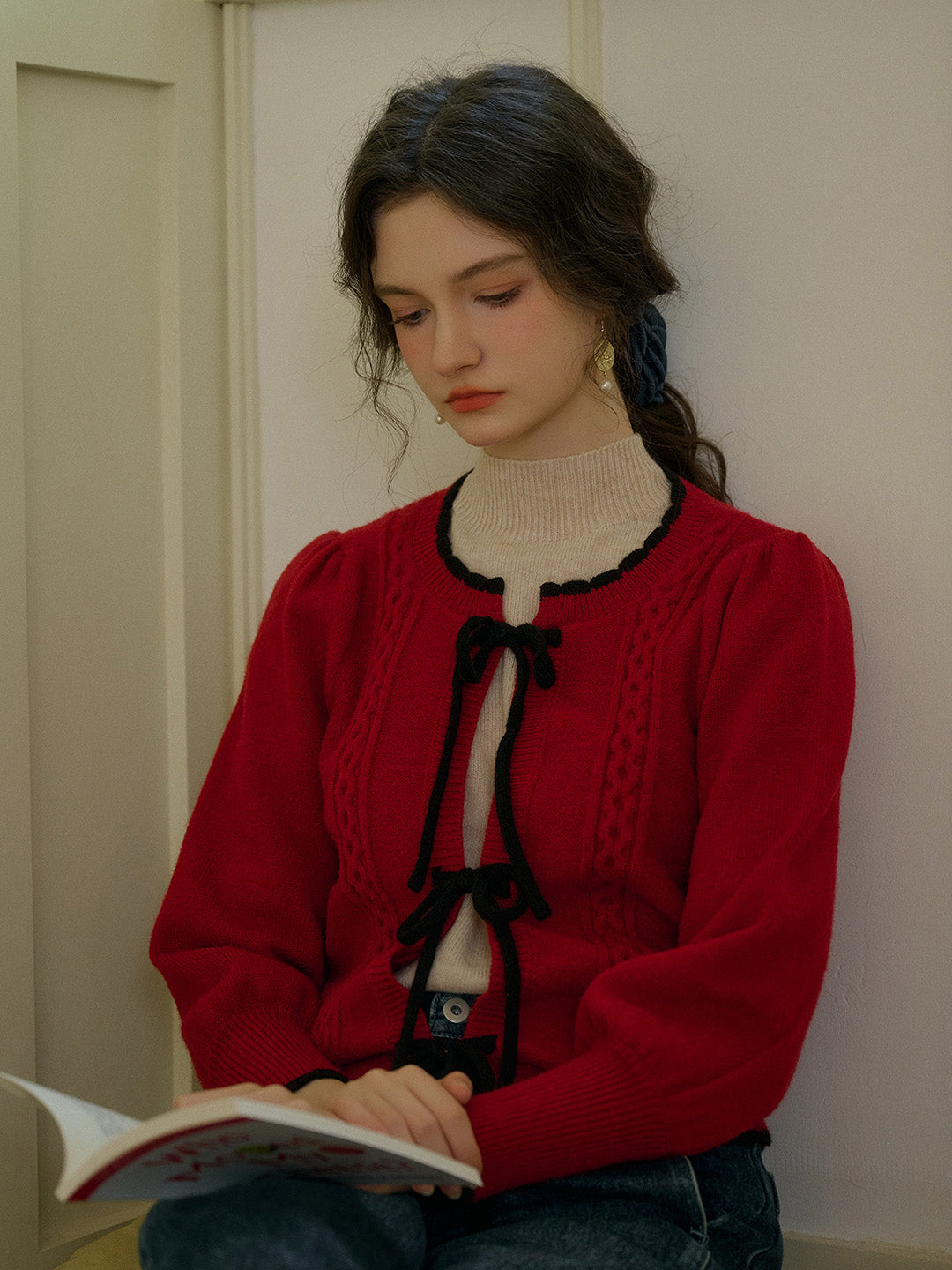 【Final Sale】Camila Round Neck Ribbed Lace-up Cardigan