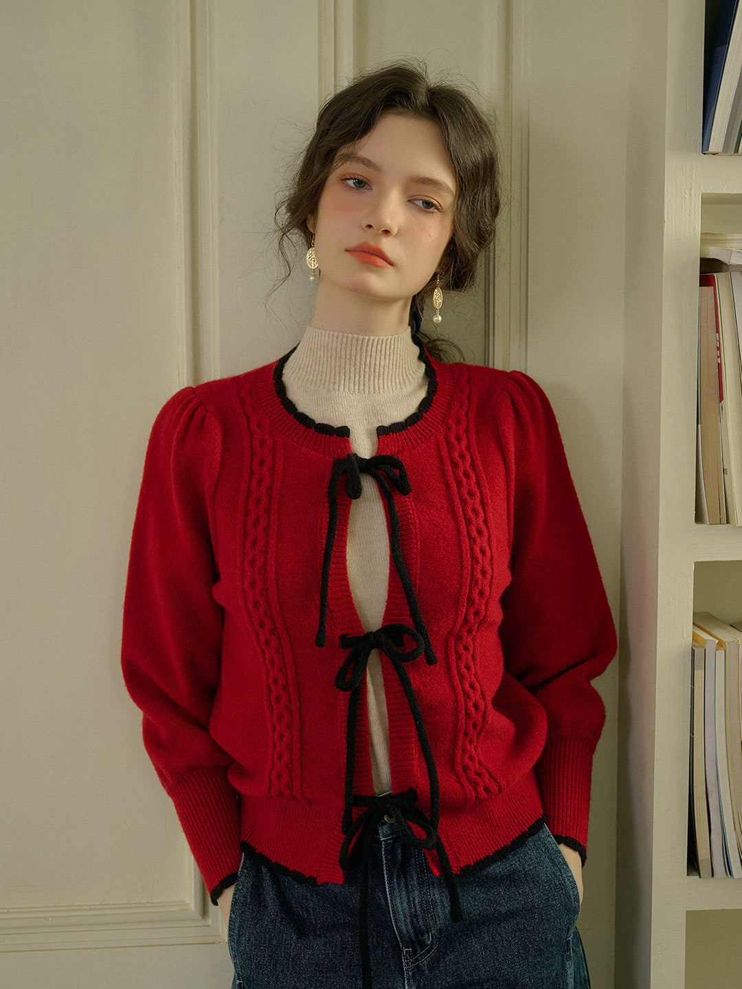 【Final Sale】Camila Round Neck Ribbed Lace-up Cardigan