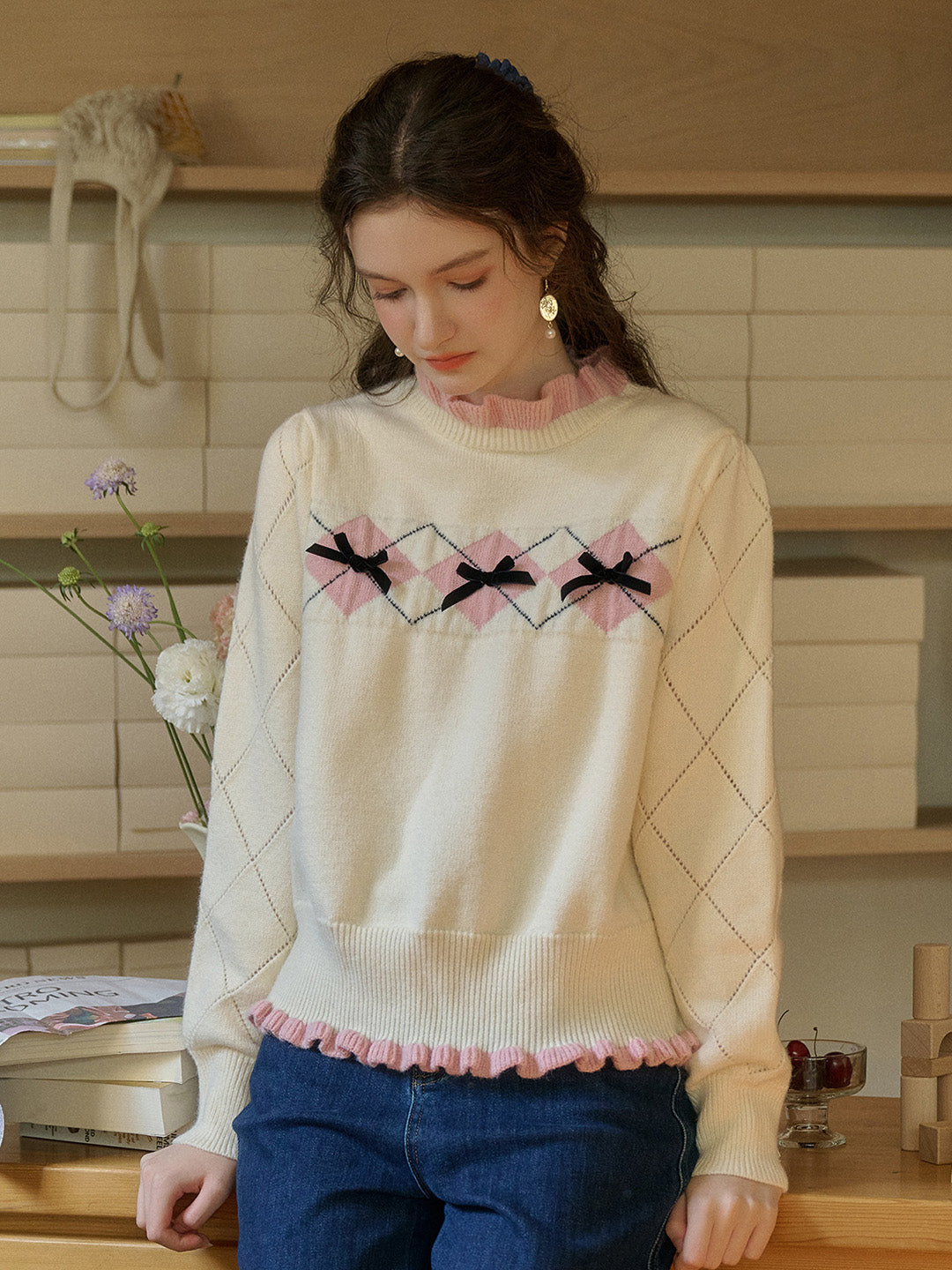 【Final Sale】Max Ruffled Collar Bow Sweater