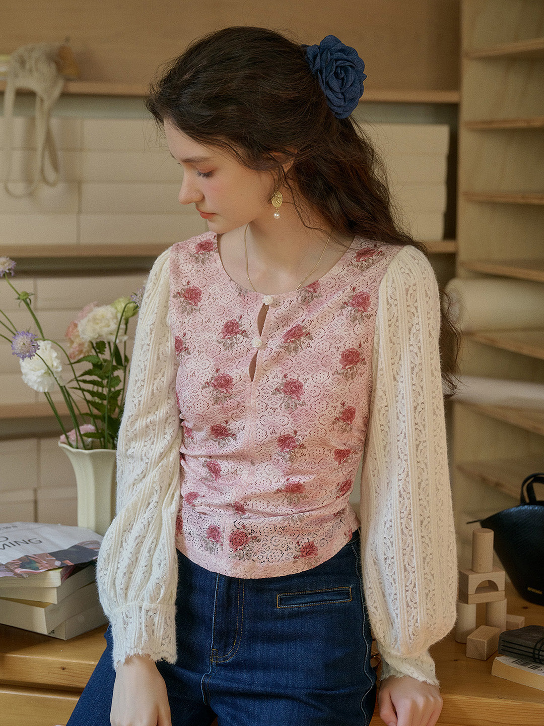 【Final Sale】Maren Round Neck Rose Blouse